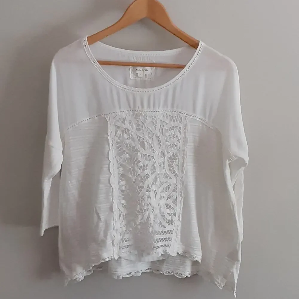 MEADOW RUE ANTHROPOLOGIE BOHO WHITE CROCHET LACE medium